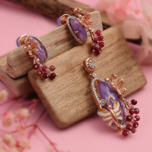 Butterfly Pendant Set with Lavender Stone and Ruby Drops