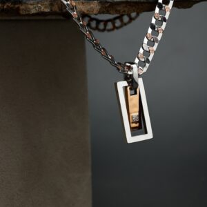 Dual Tone Diamond Frame Men's Pendant