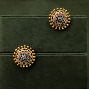 Gold Floral Stud Earrings with Pink Enamel and Pearl Accents