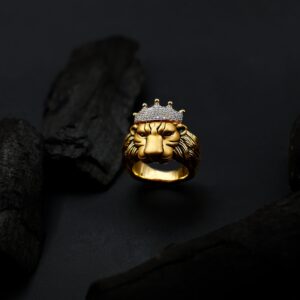 Gold Lion Head Crown Men's Ring