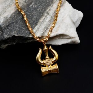 Gold Trishul Damru Men's Pendant