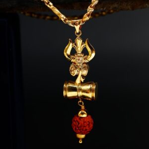 Gold Trishul Damru Rudraksha Men's Pendant