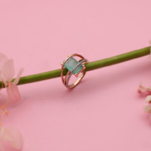 Mint Green Cushion Stone Rose Gold Crisscross Ring