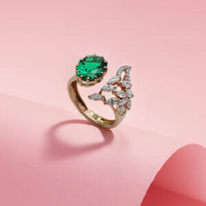 Oval Emerald Bloom Rose Gold Openwork Ring