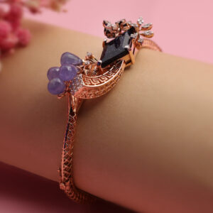 Rose Gold Bracelet with Black Crystal and Lavender Stones