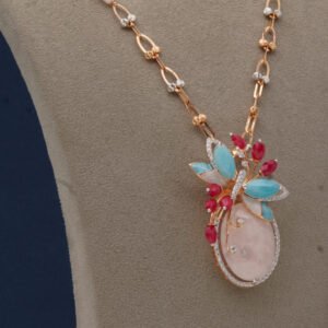 Rose Gold Butterfly Gemstone Pendant Set with Ruby Stones