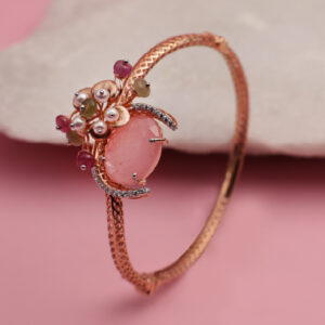 Rose Gold Floral Bracelet with Pink Oval Gemstone