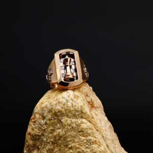 Rose Gold King Chess Men's Ring