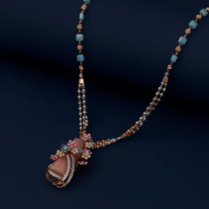 Rose Gold Pink Stone Floral Pendant Set with Diamonds