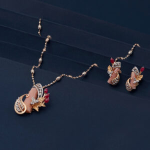 Rose Gold Pink Stone Pendant Set with Ruby Beads