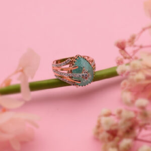 Vintage Aqua Halo Rose Gold Multi Band Ring
