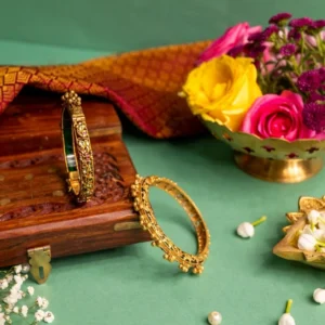 Antique Gold Meenakari Bangles with Floral Stone Detailing