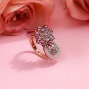 Pink Floral Diamond Rose Gold Cocktail Ring