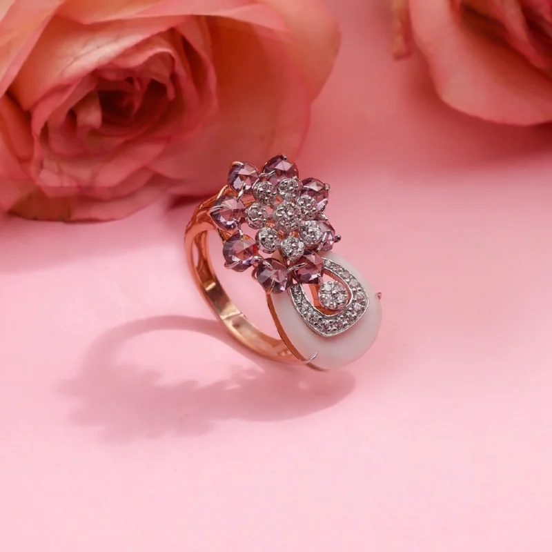 Pink Floral Diamond Rose Gold Cocktail Ring