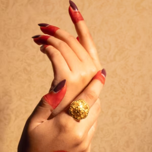 Gold Flower Design Ring with Carved Petal Work